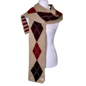 Gap Reversible Argyle Stripe Chunky Knit Scarf Alpaca Wool Blend Preppy Retro